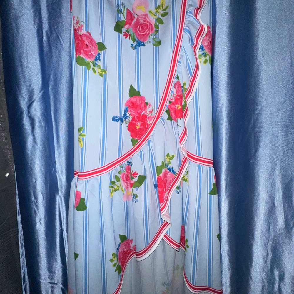 Floral Asymmetrical Skirt - Blue and Pink - Picture 4 of 7
